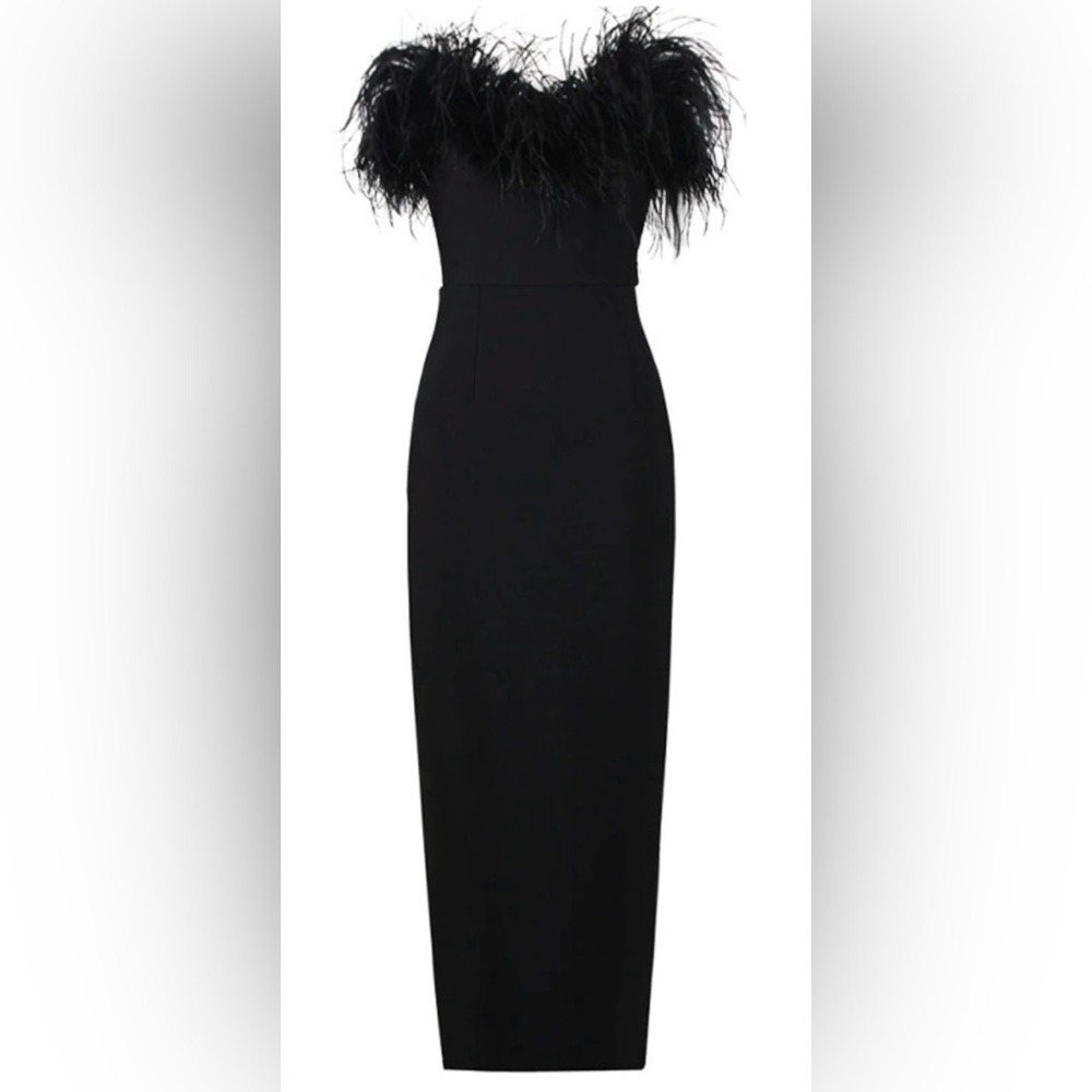 Tiffany Elegant Strapless Feather Formal Gown Cocktail Bandage Long Dress - Picture 6 of 14